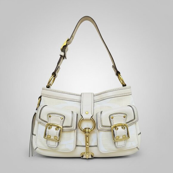 Coach Handbags - COACH | White Legacy Flap Shoulder Canvas & Leather Handbag / 7469